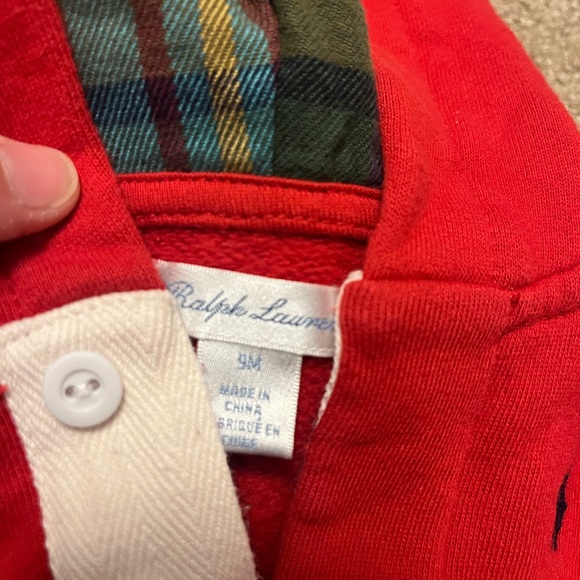 Ralph Lauren Baby Boy Red Hooded One-Piece Sweatshirt Material Longall - Picture 3 of 4